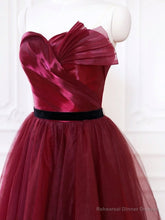 A-Line Sweetheart Neck Tulle Burgundy Long Prom Dress, Burgundy Long Formal Dress